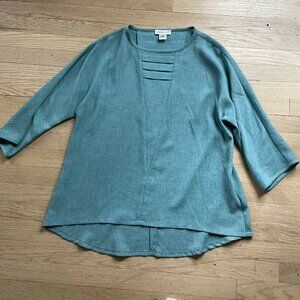 Emmelle Women's Blouse Top Round Neck Short Sleeve Pullover Solid Green Size 0